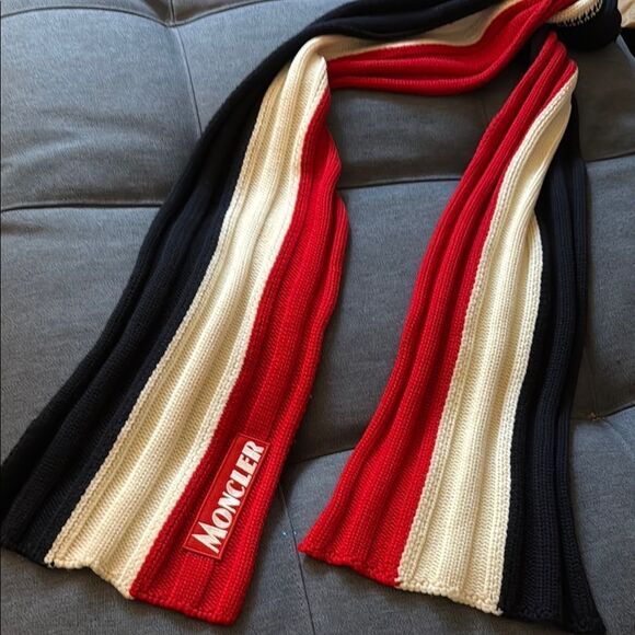 Moncler Color Block Fisherman Rib Knit Wool Unisex Extra Long Scarf. - Picture 1 of 5